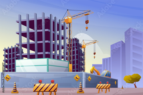Construction Landmark architecture city Industrial for happy labour's day background illustration Landscape with Crane