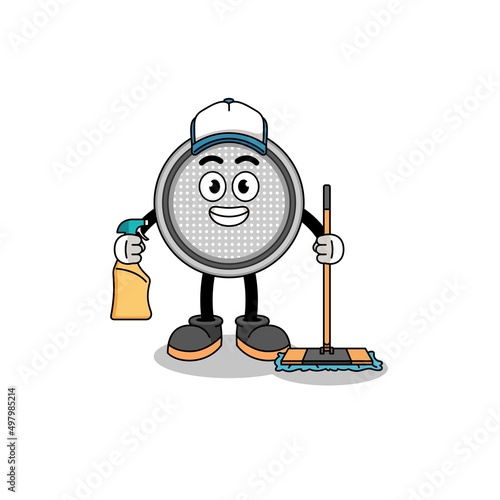 Character mascot of button cell as a cleaning services
