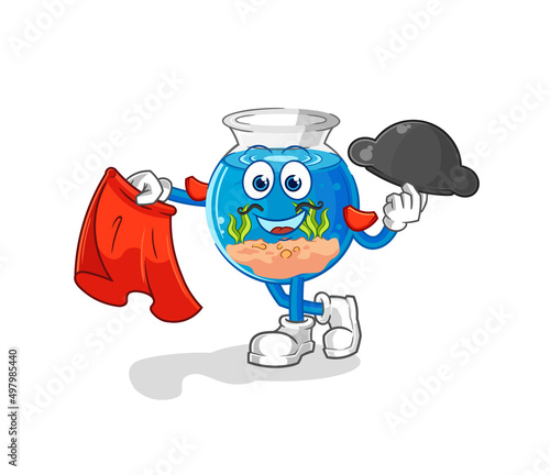 fish bowl matador with red cloth illustration. character vector