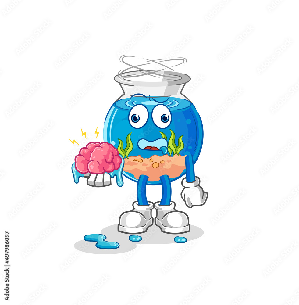 fish bowl no brain vector. cartoon character fish bowl no brain vector. cartoon character