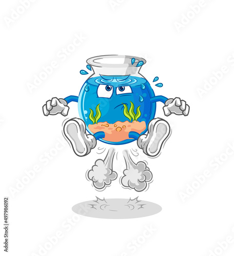 fish bowl fart jumping illustration. character vector