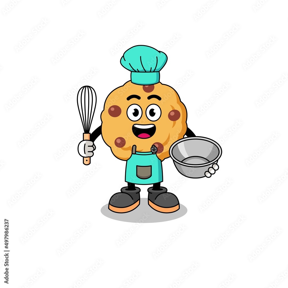 Illustration of chocolate chip cookie as a bakery chef Illustration of chocolate chip cookie as a bakery chef