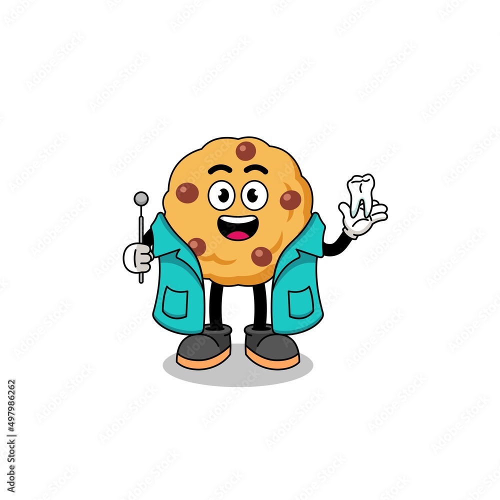 Illustration of chocolate chip cookie mascot as a dentist