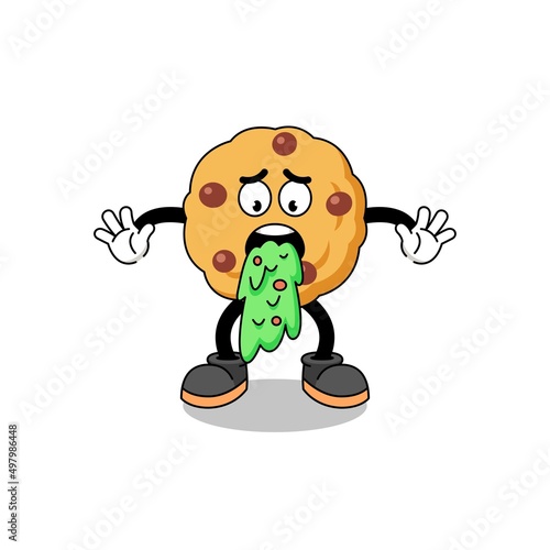 chocolate chip cookie mascot cartoon vomiting