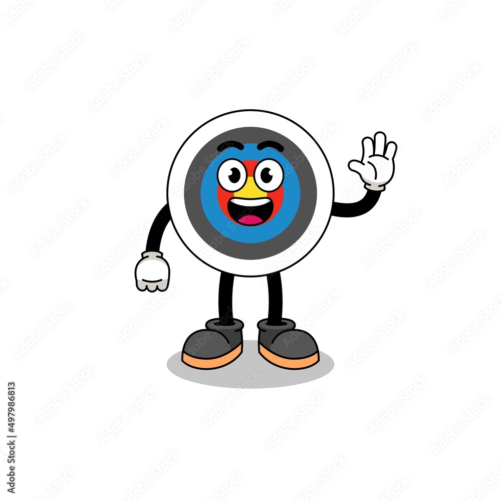 archery target cartoon doing wave hand gesture