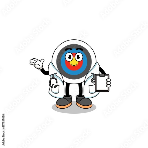 Cartoon mascot of archery target doctor