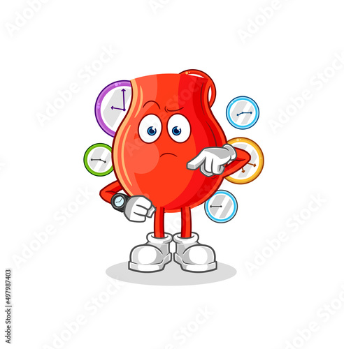 uvula with wristwatch cartoon. cartoon mascot vector