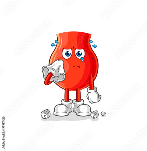uvula cry with a tissue. cartoon mascot vector