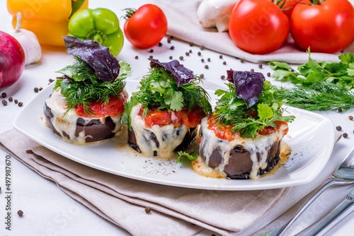 baked eggplant with minced and cheese. Turkish cuisine