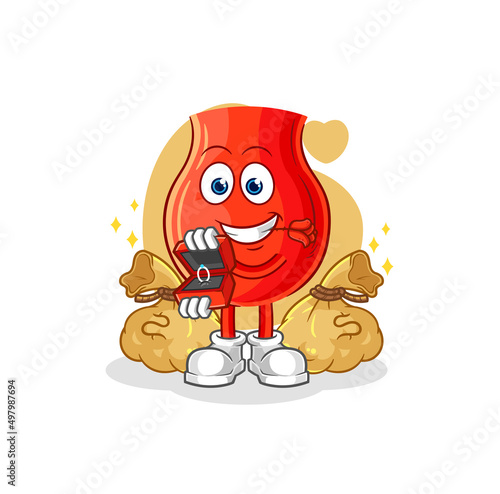 uvula propose with ring. cartoon mascot vector