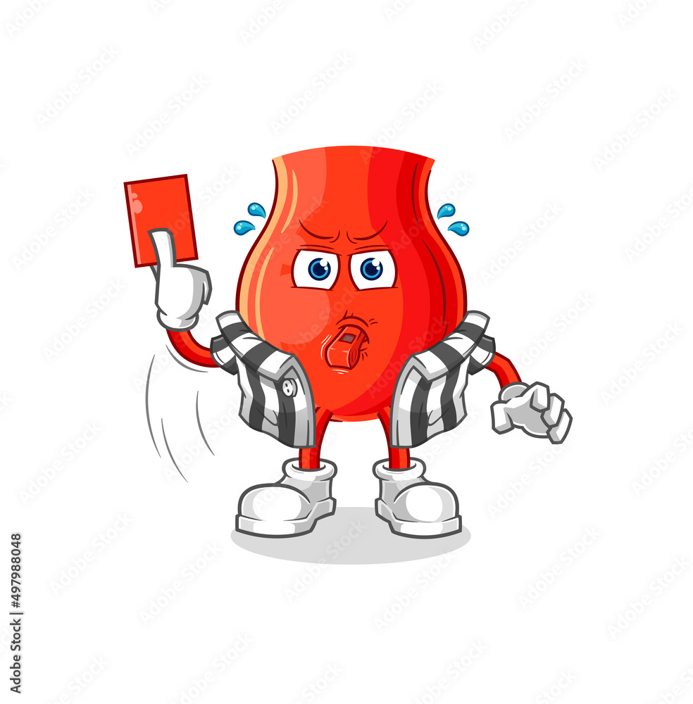 uvula referee with red card illustration. character vector