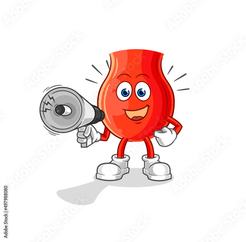 uvula holding hand loudspeakers vector. cartoon character