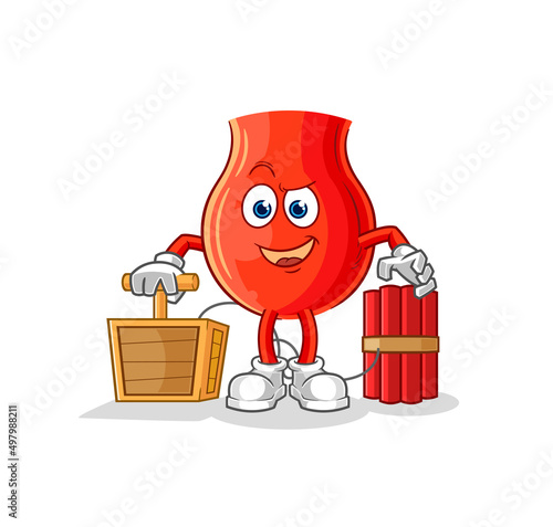 uvula holding dynamite detonator. cartoon mascot vector