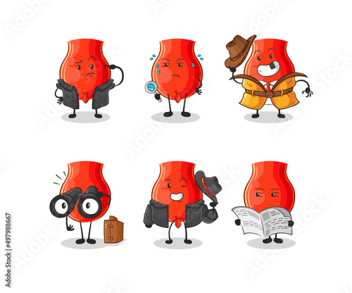 uvula detective group character. cartoon mascot vector