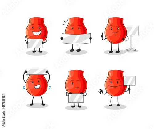 uvula holding board group character. mascot vector