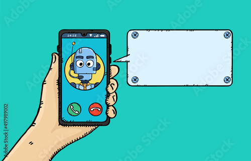 Hand drawn vector of conversation with customer support AI chat bot