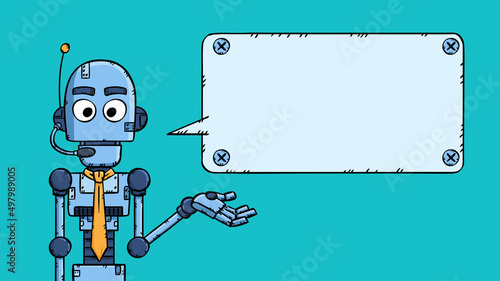 Hand drawn vector of customer support AI chat bot with talking bubble