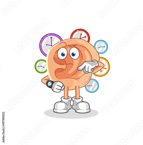 ear with wristwatch cartoon. cartoon mascot vector