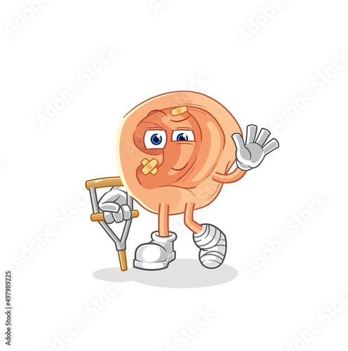 ear sick with limping stick. cartoon mascot vector