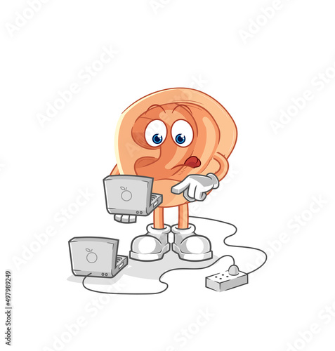 ear with laptop mascot. cartoon vector