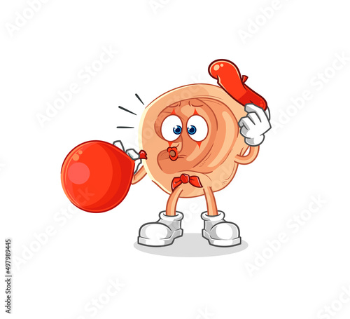 ear pantomime blowing balloon. cartoon mascot vector