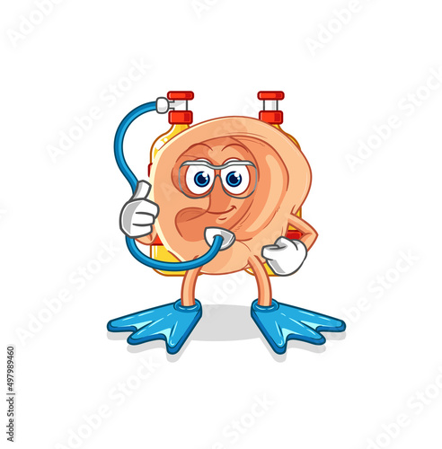 ear diver cartoon. cartoon mascot vector