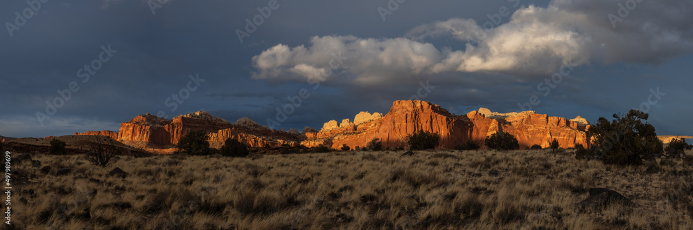 Last Light of Day Casts Light Over Capitol Reef Rocks