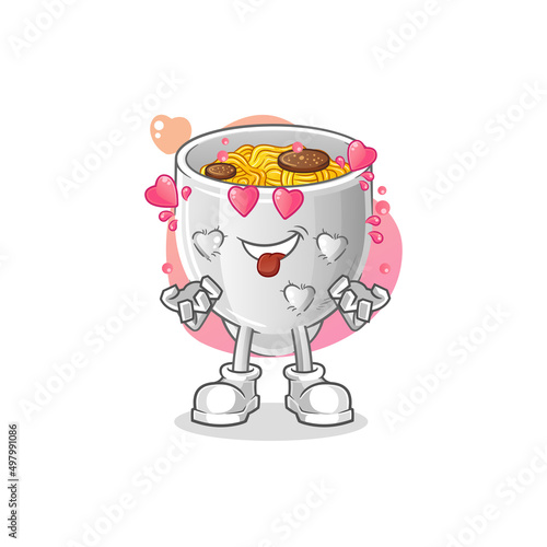 noodle bowl fallin love vector. cartoon character