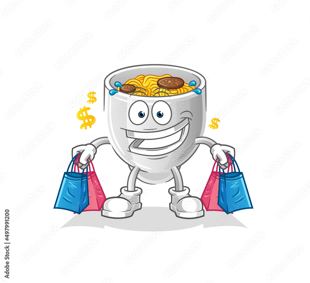 noodle bowl shoping mascot. cartoon vector