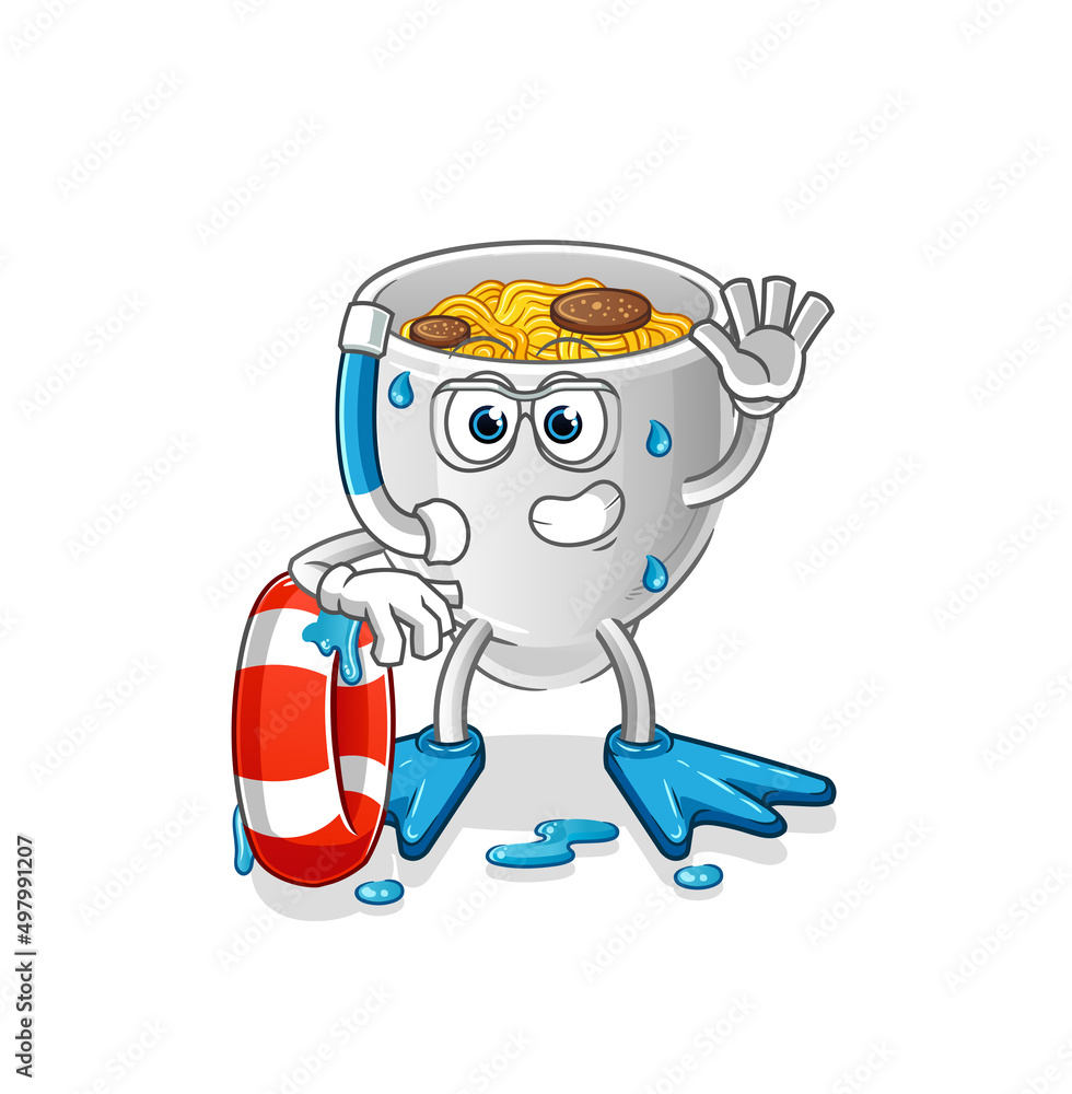 noodle bowl swimmer with buoy mascot. cartoon vector