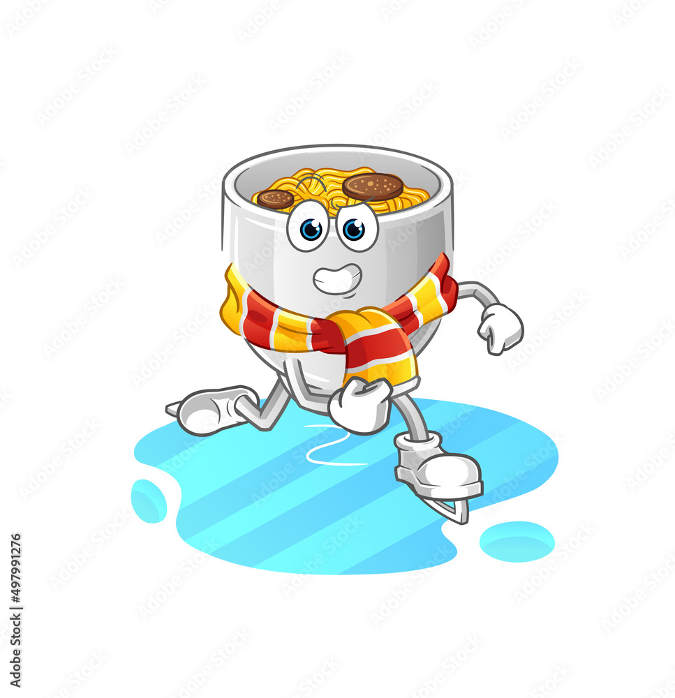 Obraz premium noodle bowl ice skiing cartoon. character mascot vector