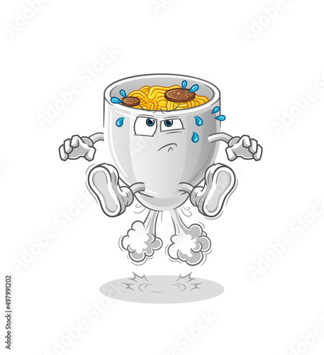 noodle bowl fart jumping illustration. character vector