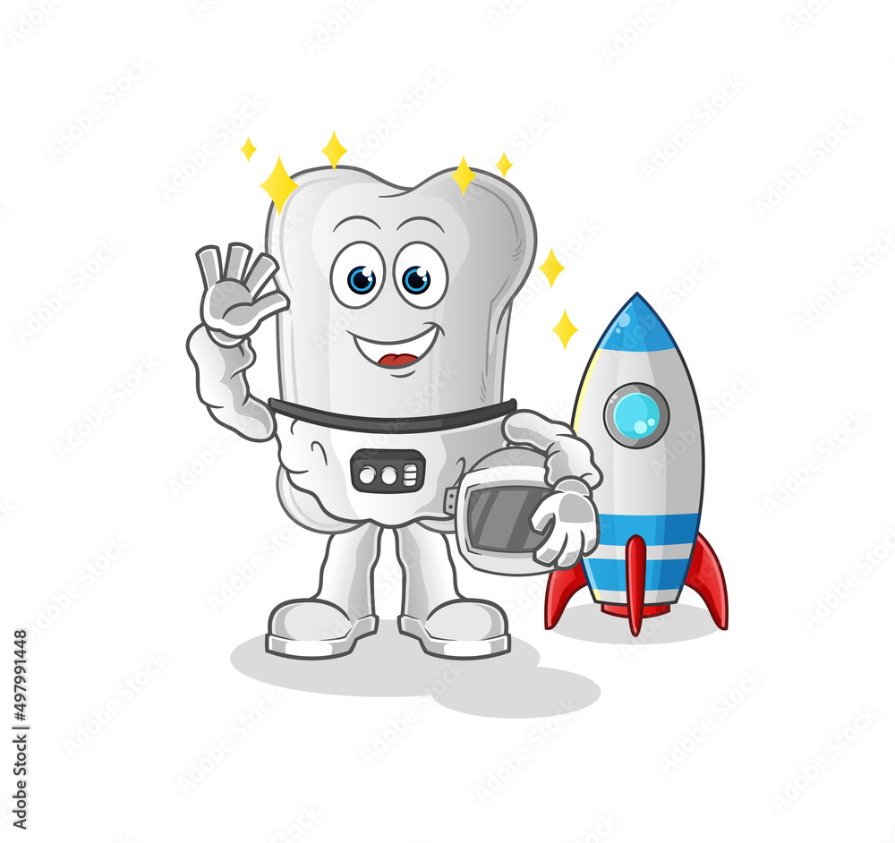 dog bone astronaut waving character. cartoon mascot vector
