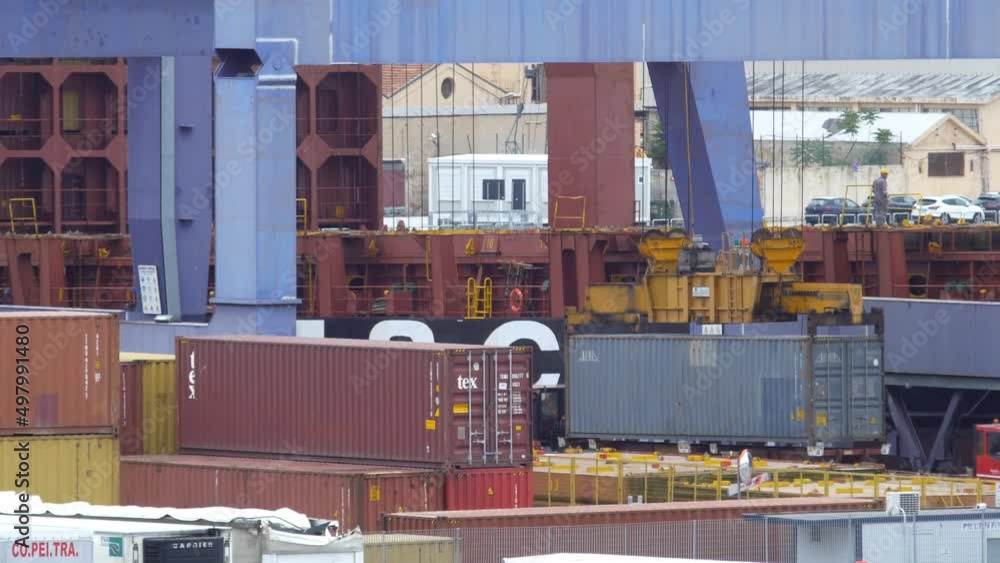 Detail of crane base moving at a container port in Palermo Detail of crane base moving at a container port in Palermo