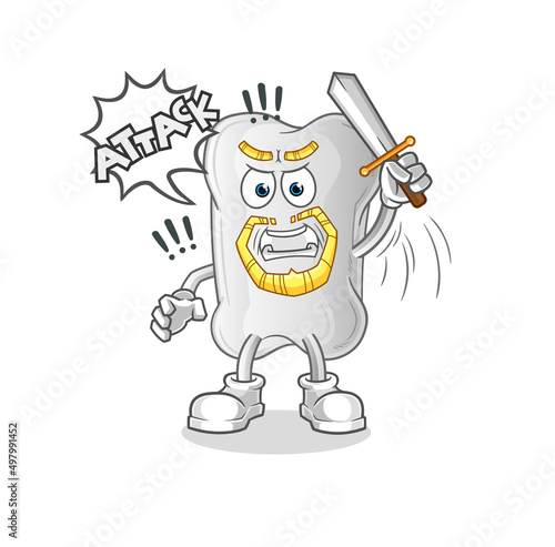 dog bone knights attack with sword. cartoon mascot vector