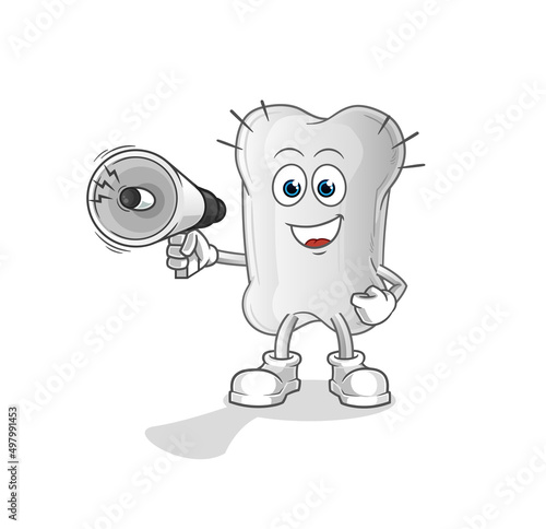dog bone holding hand loudspeakers vector. cartoon character