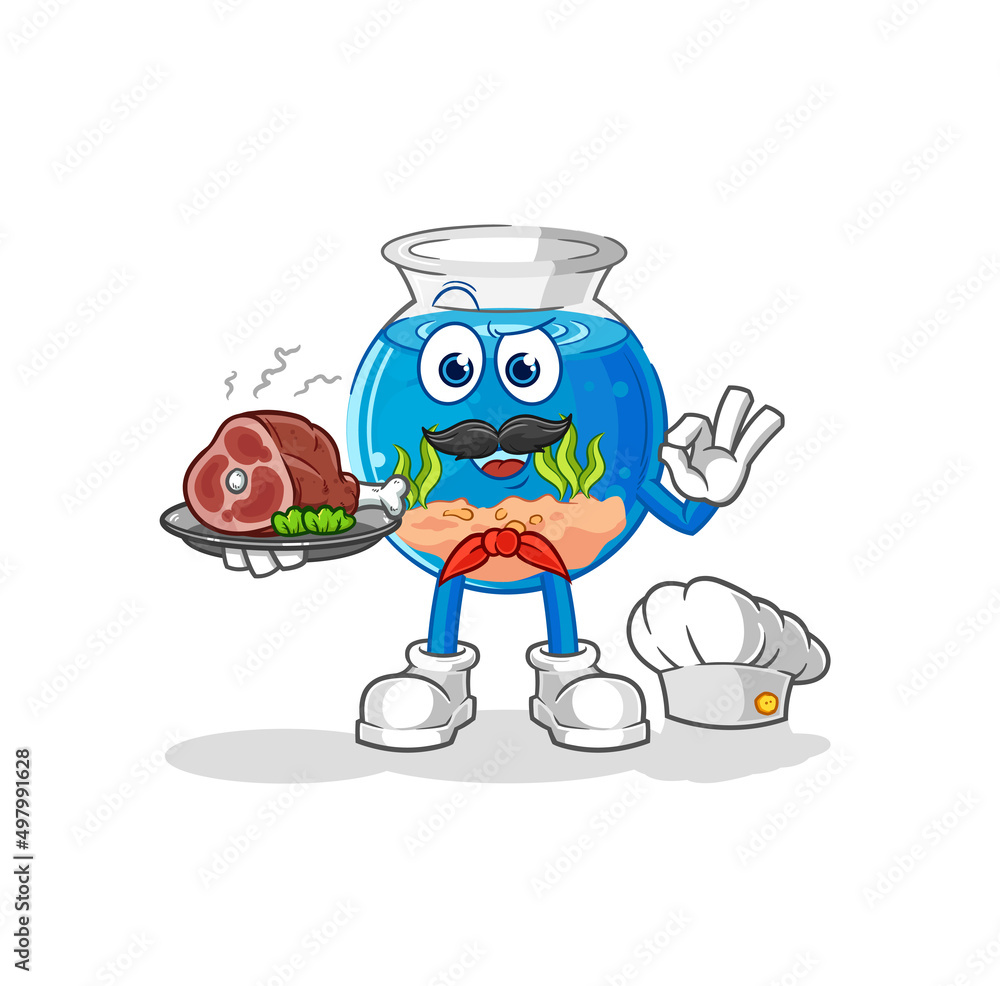 fish bowl chef with meat mascot. cartoon vector