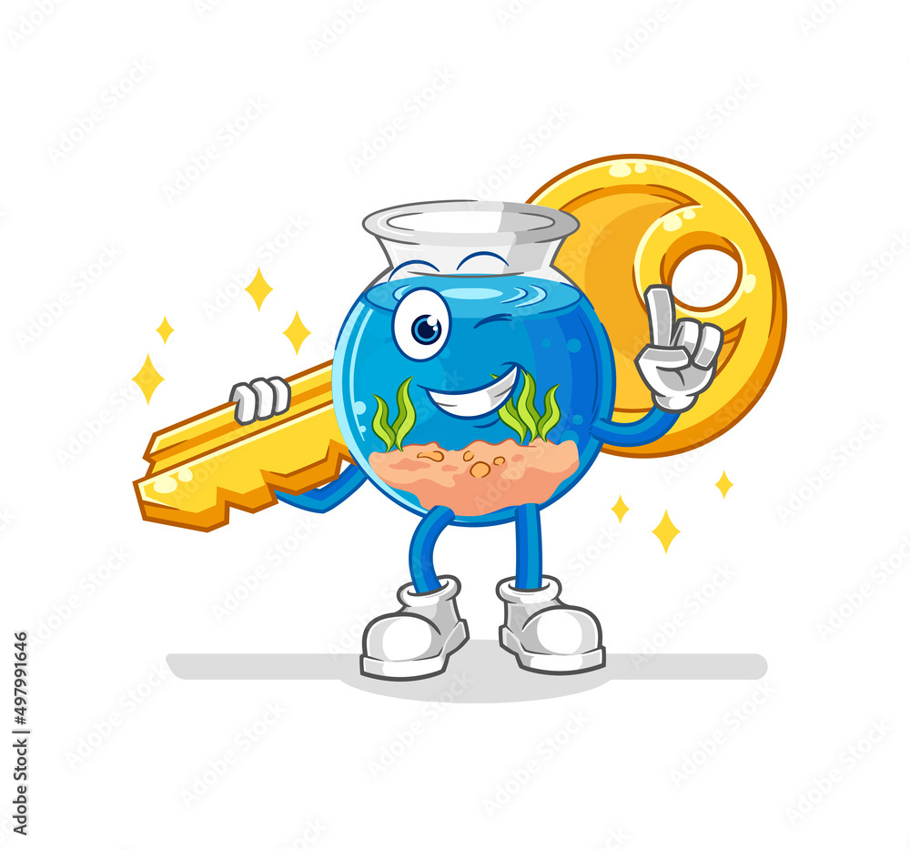 fish bowl carry the key mascot. cartoon vector
