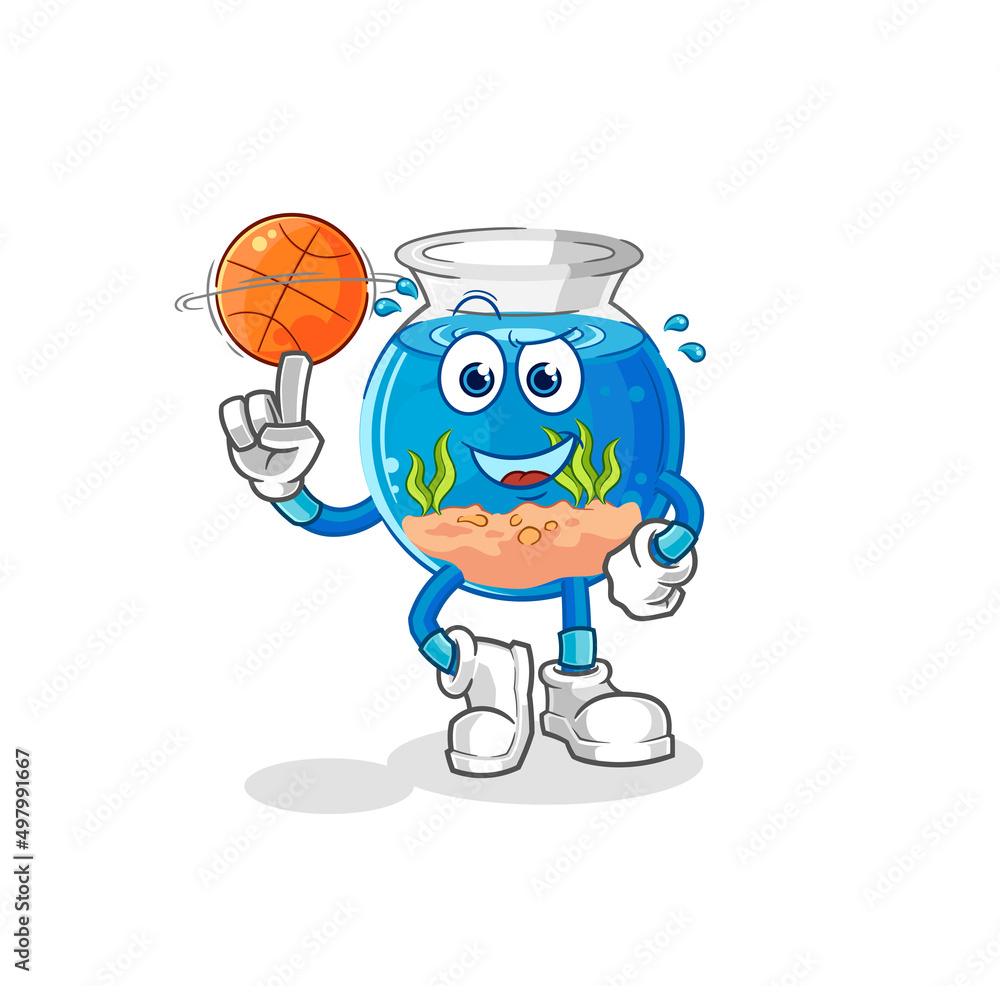 fish bowl playing basket ball mascot. cartoon vector fish bowl playing basket ball mascot. cartoon vector