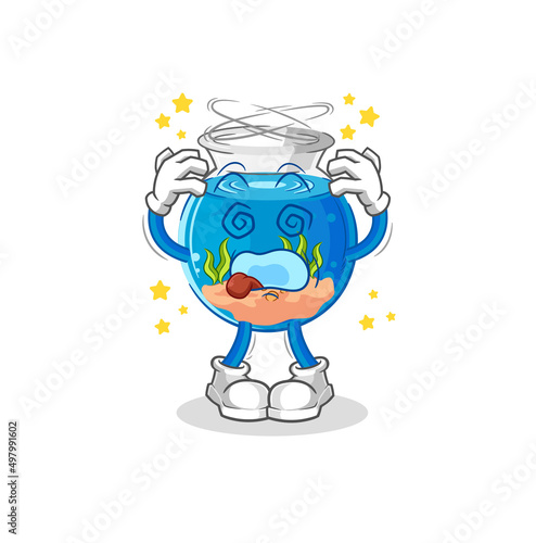 fish bowl dizzy head mascot. cartoon vector