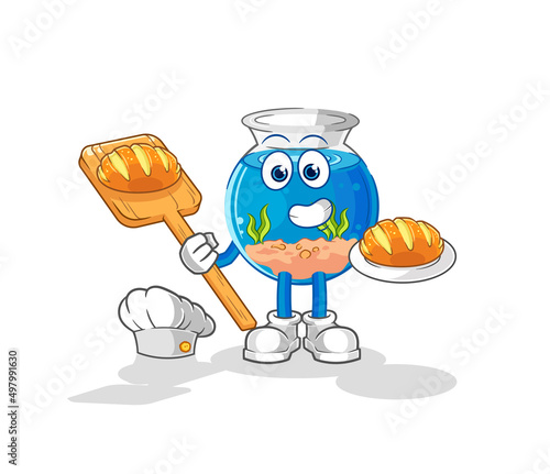 fish bowl baker with bread. cartoon mascot vector