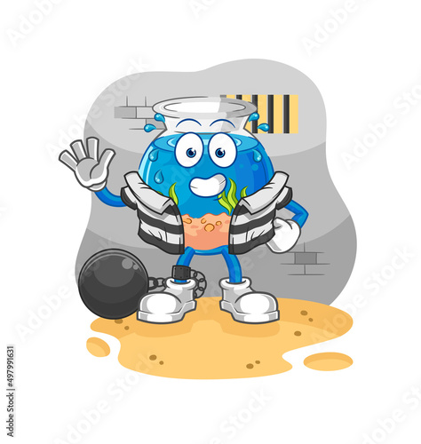 fish bowl criminal in jail. cartoon character
