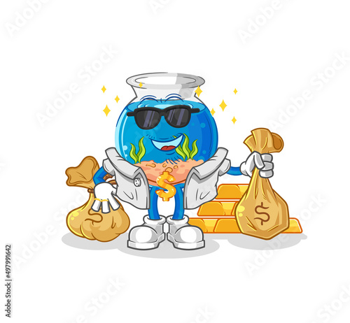 fish bowl rich character. cartoon mascot vector