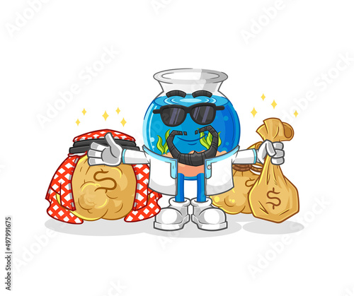 fish bowl rich arabian mascot. cartoon vector