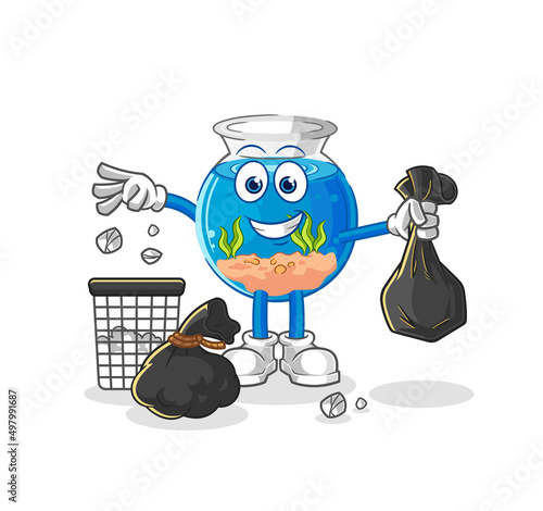 fish bowl Throw garbage mascot. cartoon vector