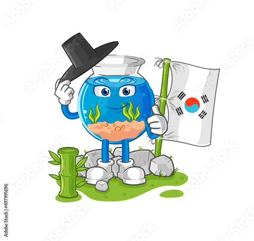 fish bowl korean character. cartoon mascot vector