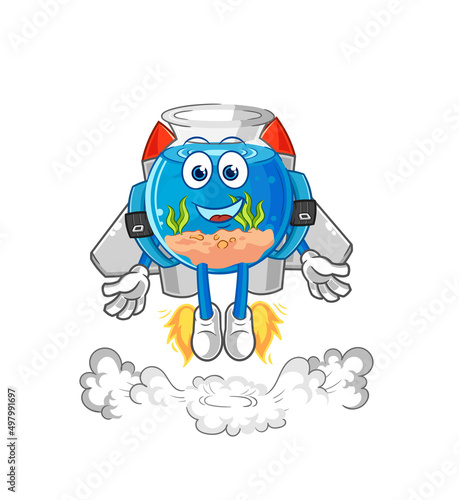 fish bowl with jetpack mascot. cartoon vector