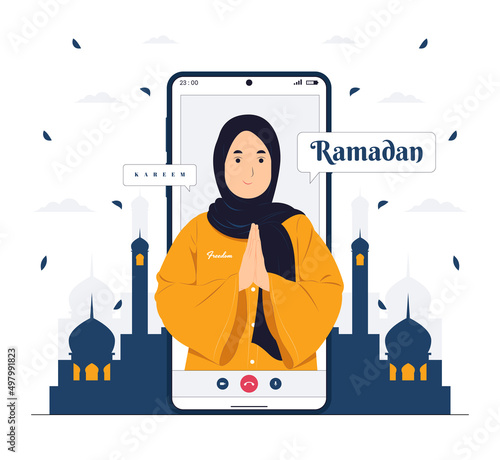 Woman in Ramadan Kareem concept illustration