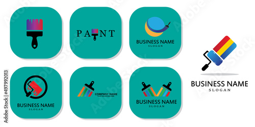 simple colored brush paint symbol vector logo