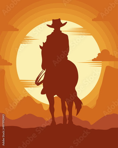 Tela cowboy wild west scene